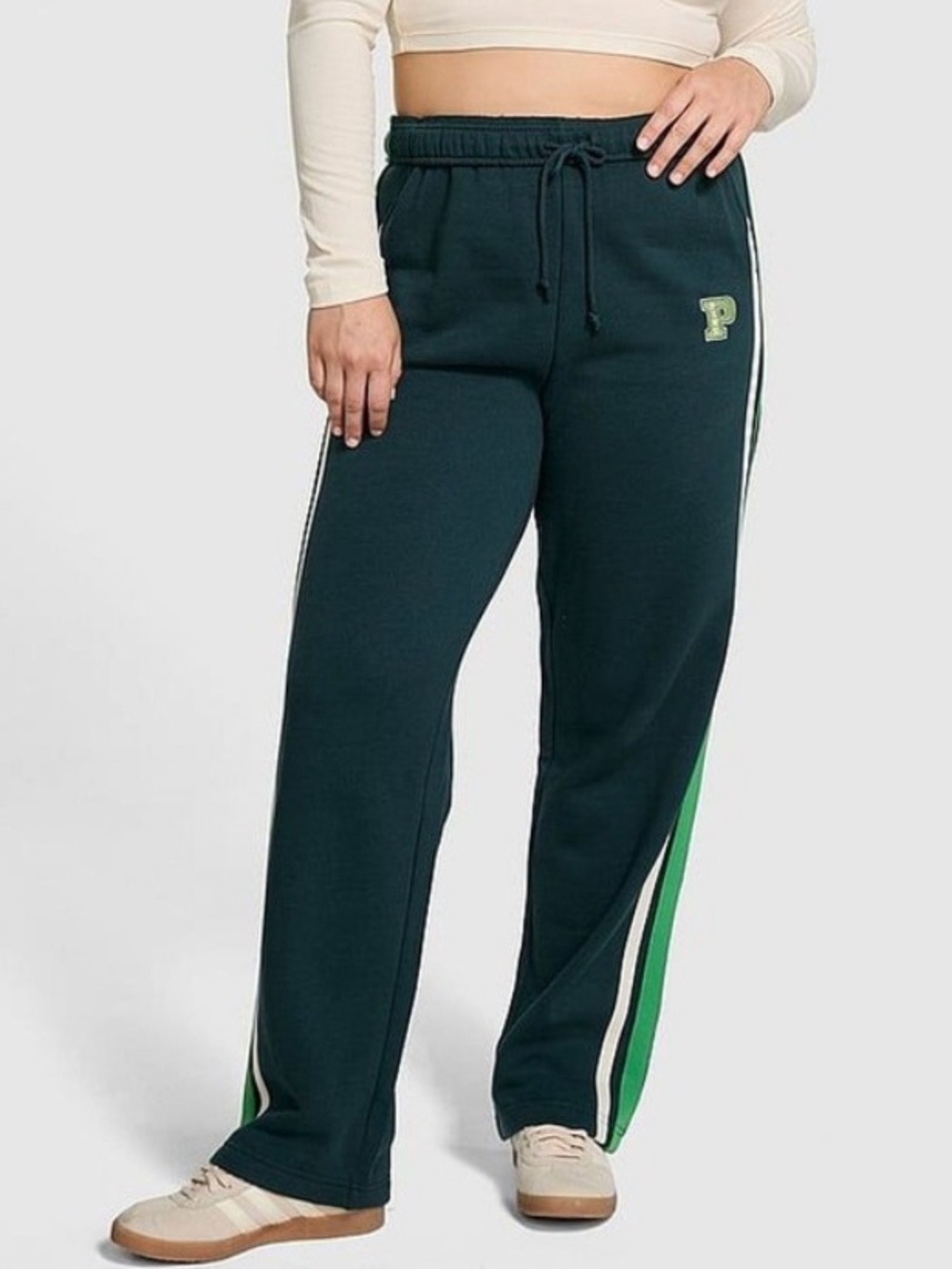 PINK Victoria's Secret Green Striped Wide Leg Sweatpants Size XL